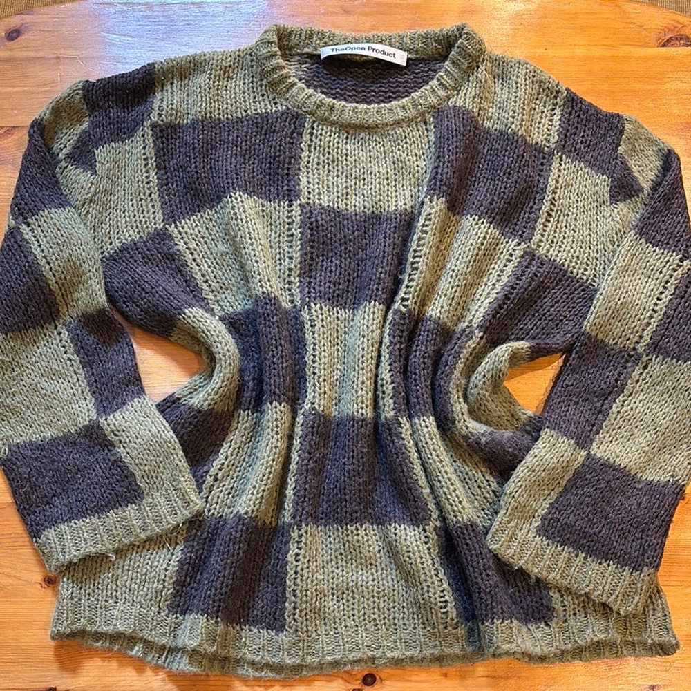 TheOpenProduct Green and Brown Crew Neck Sweater